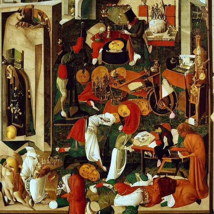 Prompt: obituary for an alchemist. painting by uccello paolo