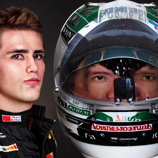 Image similar to a realistic detailed photo of a handsome guy who is an f 1 driver