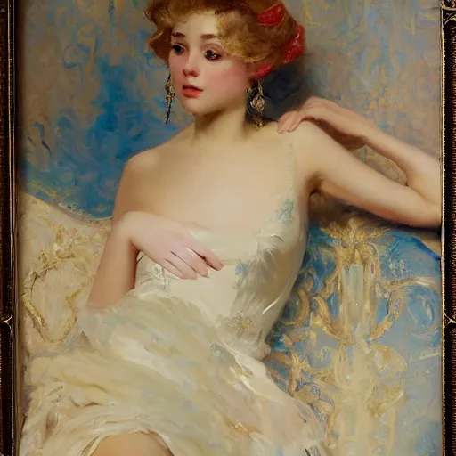 Image similar to a high fashion studio portrait showing effects of social media on teenage girls, painting by gaston bussiere, craig mullins, j. c. leyendecker, dior campaign