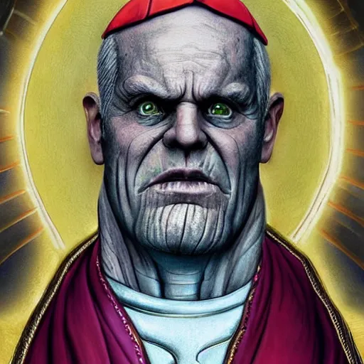 Image similar to ( ( pope ) ) thanos!!, portrait photo, realistic, highly detailed