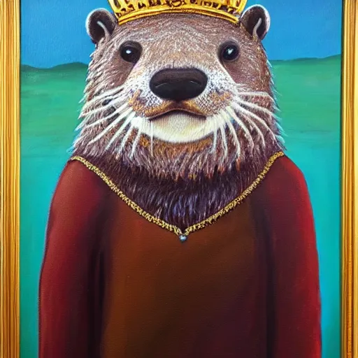 Image similar to oil painting of royal king otter dressed as a king