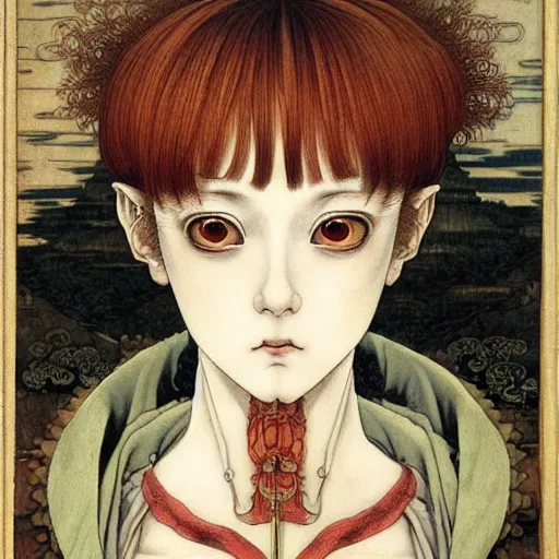 Prompt: prompt: Portrait painted in renaissance style drawn by Katsuhiro Otomo and Takato Yamamoto, inspired by Fables, china doll face, smooth face feature, intricate oil painting, high detail, sharp high detail, manga and anime 2000