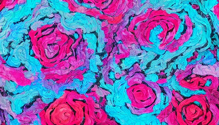 Prompt: abstract art made of brains and roses, pink and blue