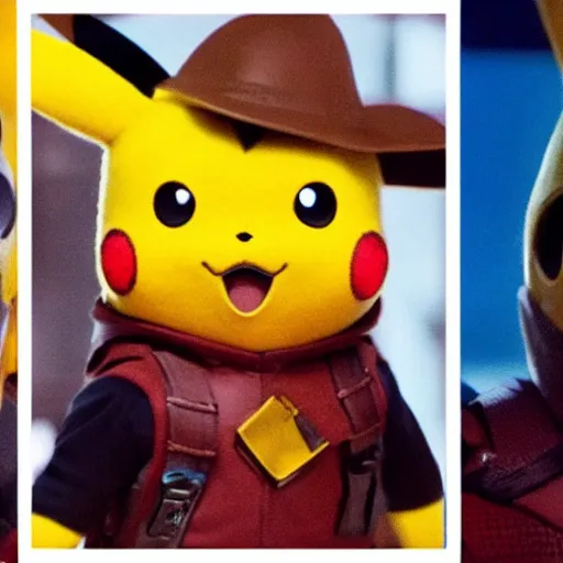 Image similar to pikachu MCU Star-Lord, trailer shot