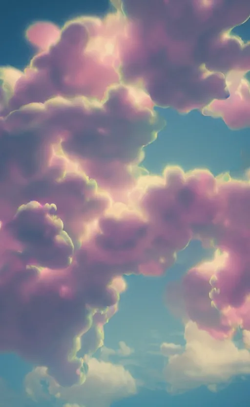 Image similar to flowers as clouds, soft render, volumetric lighting, 3d grainy surreal aesthetic illustration