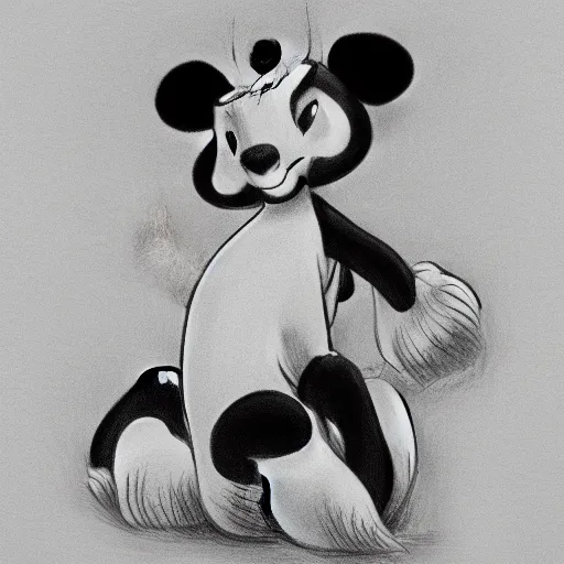 Image similar to drawing from 1 9 2 0's disney animation, white paper, black & white, panda giraffe