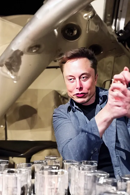 Image similar to detailed photo of elon musk drinking vodka