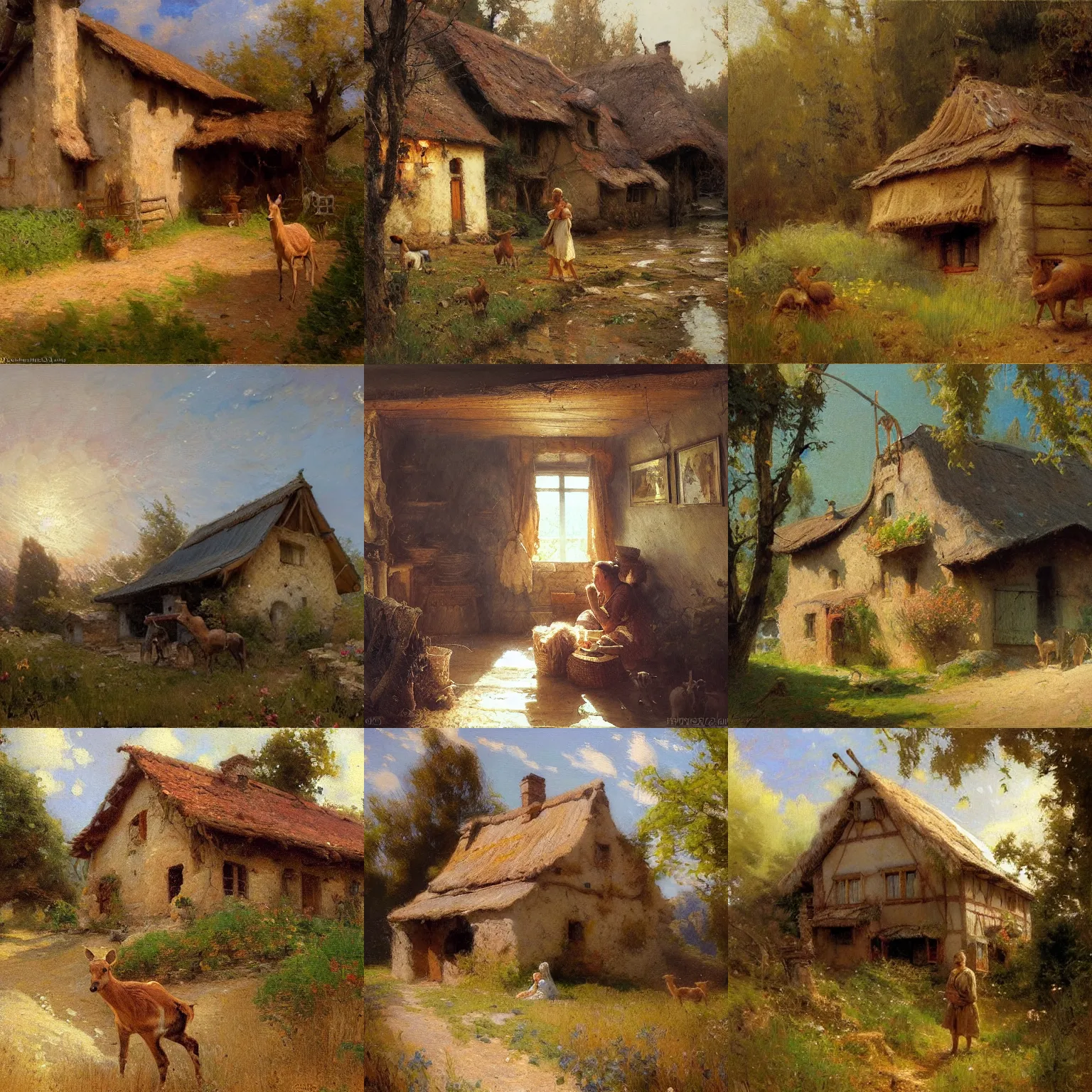 Prompt: a 1 9 th century hungarian peasant house. atmoshperical, fawn, natural lighting, soft focus, landscape by gaston bussiere, craig mullins, j. c. leyendecker