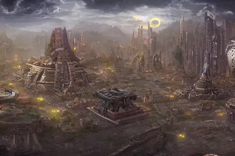 A futuristic aztec city, ancient technology, very | Stable Diffusion
