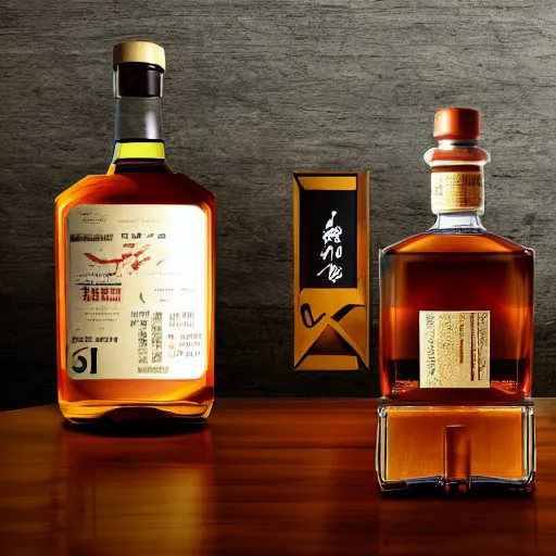 Image similar to bottles of Japanese whiskey on a desk