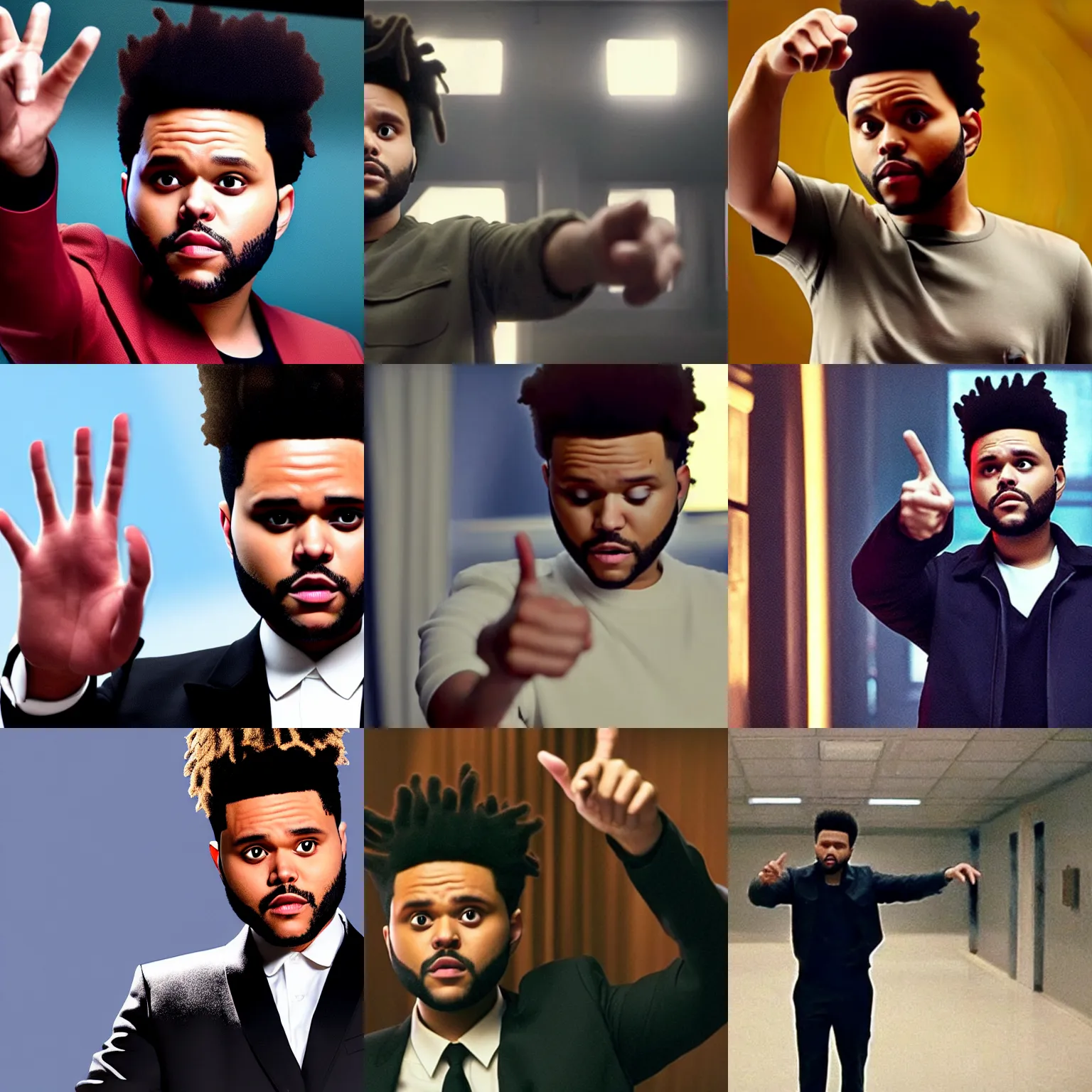 Prompt: a scene from a movie, The Weeknd pointing to his favorite day of the week on a !!!!calendar!!!!