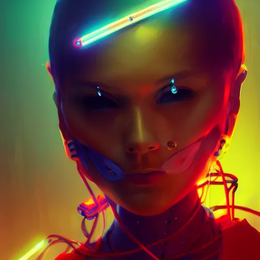 Image similar to colorful and festive mechanical miki removing her human mask revealing wires futuristic, y 2 k aesthetic, dramatic lighting, illustration by greg rutkowski, 4 k, digital art, concept art, ue render, trending on artstation