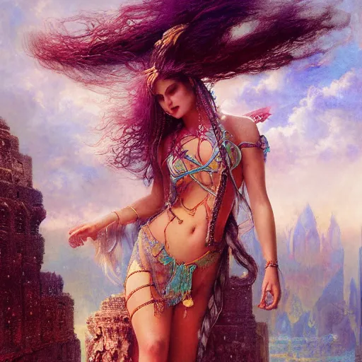 Image similar to birth of sumerian goddess inanna ishtar, ashteroth, techno mystic goddess princess intergalactica, with aqua neon rapunzel dreadlocks, mami wata, detailed, by gaston bussiere, bayard wu, greg rutkowski, giger, maxim verehin, greg rutkowski, masterpiece, sharp focus,