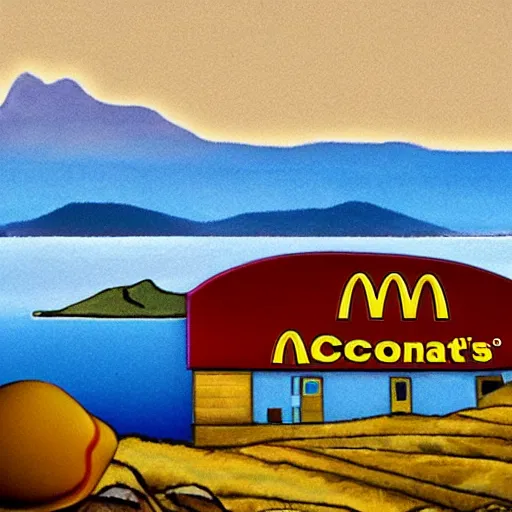 Prompt: northwest coast art depiction of mcdonalds