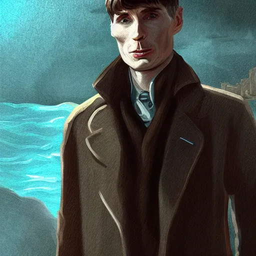 Prompt: Thomas Shelby cillian murphy standing in atlantis, digital painting, illustration, highly detailed, artstation