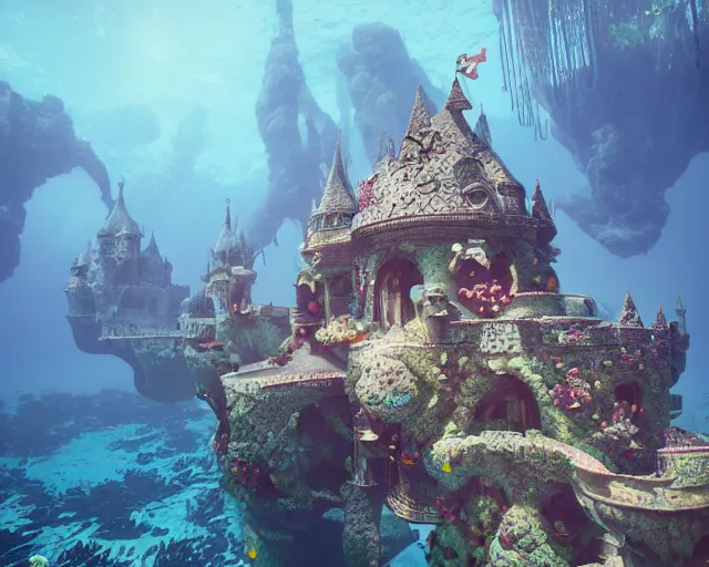 Image similar to an underwater kingdom, castle, Alantis. intricate artwork by Tooth Wu and wlop and beeple. octane render, hyper realism, 8k