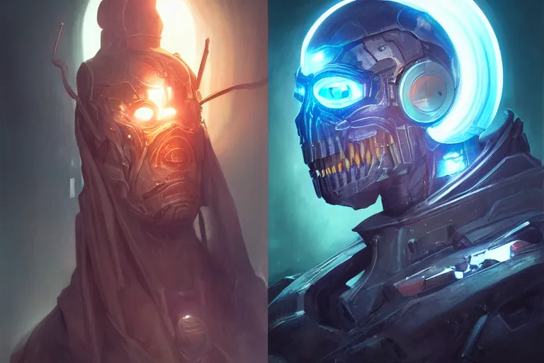 Prompt: portrait of cyborg Dementor from Harry Potter in cyberpunk, neon lighting, portrait in center, digital art from artstation by Ruan Jia and Mandy Jurgens and Artgerm and william-adolphe bouguereau and Greg Rutkowski and Wayne Barlowe