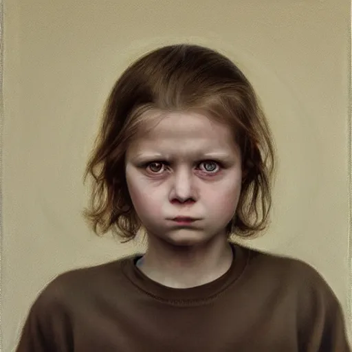 Image similar to high quality high detail portrait by gottfried helnwein, hd, unsettling look in the eyes, photorealistic lighting