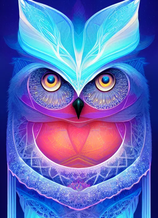 Image similar to symmetry!! product render poster vivid colors divine proportion owl, ice and snow, glowing fog intricate, elegant, highly detailed, digital painting, artstation, concept art, smooth, sharp focus, illustration,