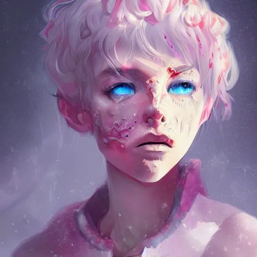 Image similar to 💀💀💦🌸❄️, concept art, digital painting, artstation, deviantart