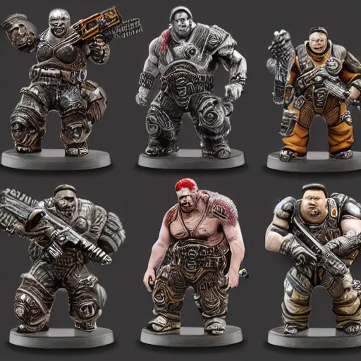 Image similar to gears of war characters as warhammer tabletop figurines t