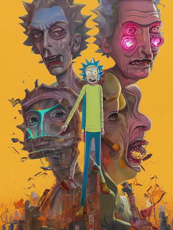 Prompt: art portrait of Rick and Morty,8k,by tristan eaton,Stanley Artgermm,Tom Bagshaw,Greg Rutkowski,Carne Griffiths,trending on DeviantArt,face enhance,hyper detailed,minimalist,cybernetic, android, blade runner,full of colour,