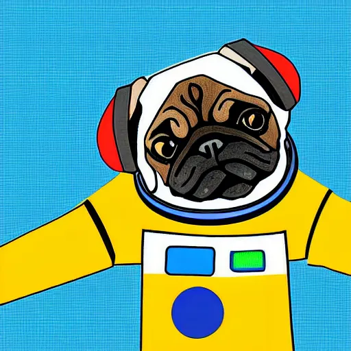 Image similar to pixel art, highly detailed, astronaut pug in space.