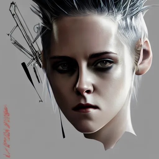 Image similar to kristen stewart portrait, dystopia core, apocalyptic, armor, warrior, dramatic, sharp focus, fiction, neon, fantasy, hyper detailed, digital art, trending in artstation, cinematic lighting, studio quality, smooth render, unreal engine 5 rendered, octane rendered, art style and nixeu and wlop and krenz cushart