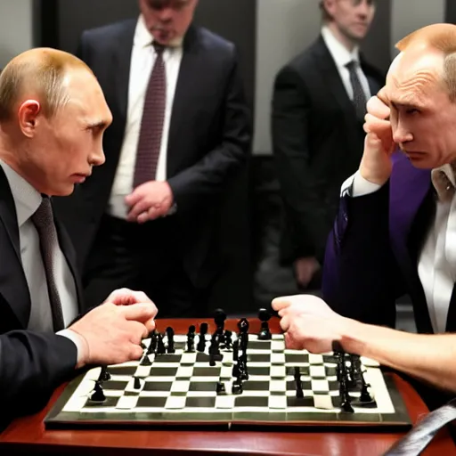 Prompt: photo of thanos playing chess against putin