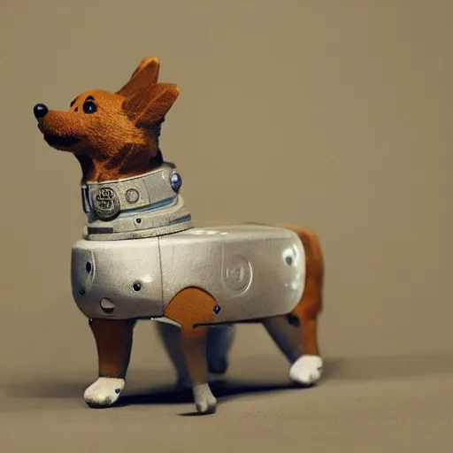 Prompt: a cute happy corgi robot by alfred stevens, detailed, intricate, cyberpunk, cinematic, breathtaking