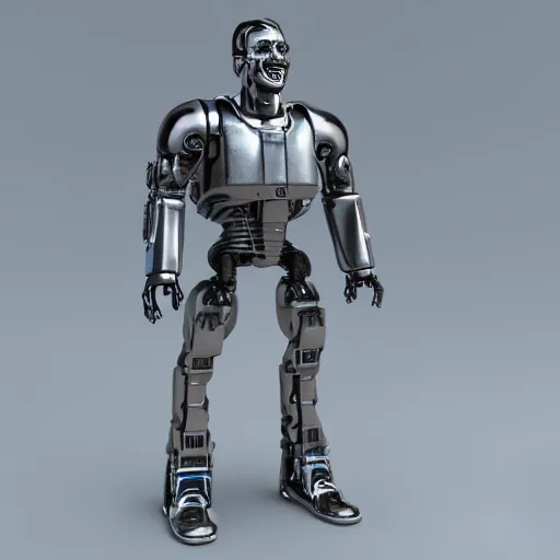 Image similar to The Terminator, in the style of Pixar animation. Full body 3D render. hdr.