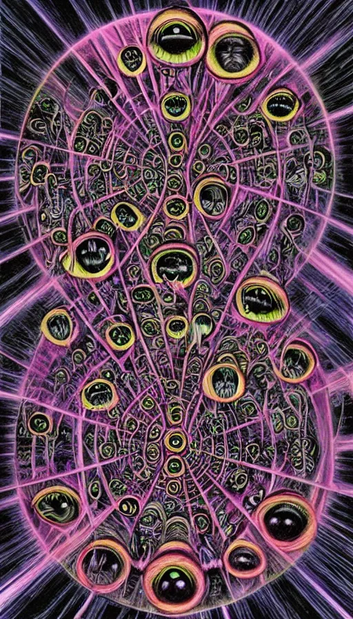 Image similar to a storm vortex made of many demonic eyes and teeth, by alex grey,
