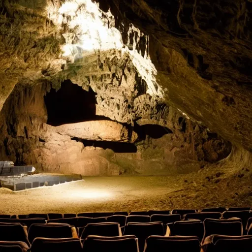 Image similar to an amphi-theatre set inside a dark cave