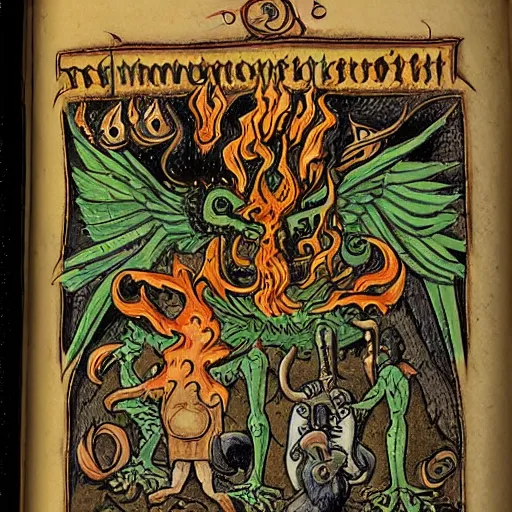 Prompt: medieval bestiary of repressed emotion monsters and creatures starting a fiery revolution in the psyche, in the style of Carlos Victor Ochagavia