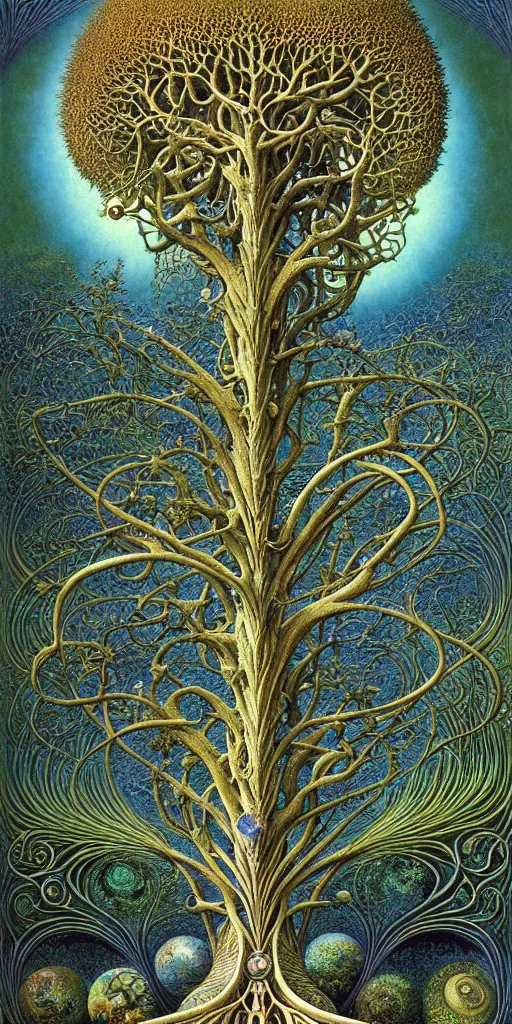 Image similar to tree of life by roger dean and andrew ferez, art forms of nature by ernst haeckel, divine chaos engine, symbolist, visionary, art nouveau, botanical fractal structures, organic, detailed, realistic, surreality