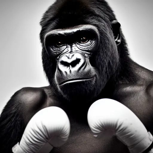 Prompt: photo of a Gorilla as a boxer, DSLR 50mm