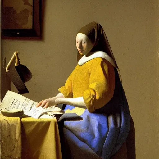 Prompt: the geographer by johannes vermeer