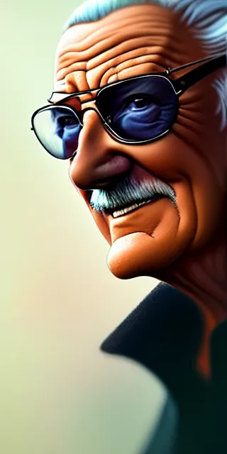 Prompt: stan lee by charlie bowater and anna dittmann and artgerm and clemens ascher, intricate, elegant, orange and brown and peach mist, highly detailed, dramatic lighting, sharp focus, octane render, trending on artstation, artstationhd, artstationhq, unreal engine, 4 k, 8 k