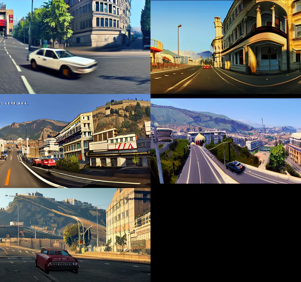 Prompt: gta v on street tbilisi, panoramic, perspective, cinematic photo