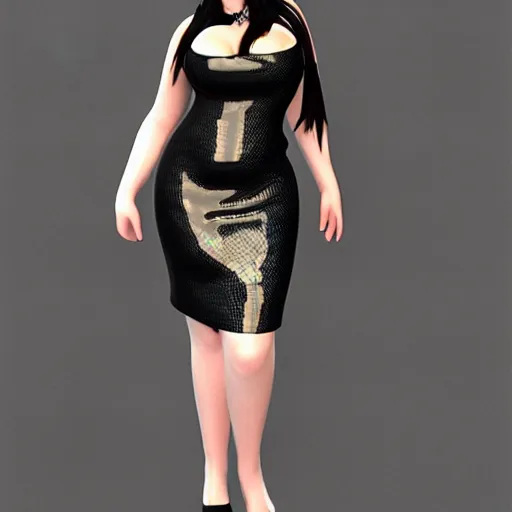 Image similar to curvy feminine hot goth cutie with elegant dark shiny snakeskin leather neck-high dress, mosaic pattern, cgsociety, photorealistic, sublime ambience, idealistic, 16k, smooth, sharp focus, trending on ArtStation, volumetric lighting, fully clothed, worksafe