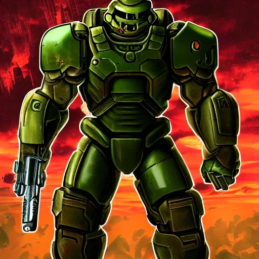 Image similar to doomguy from doom 3