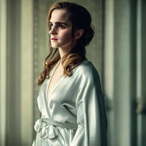Image similar to colour portrait closeup!! Emma Watson long hair flowing silk robes baroque room candles mirrors cinematic lighting cinematic lighting cinematic lighting stanley kubrick barry lyndon 4k canon 5d mk4