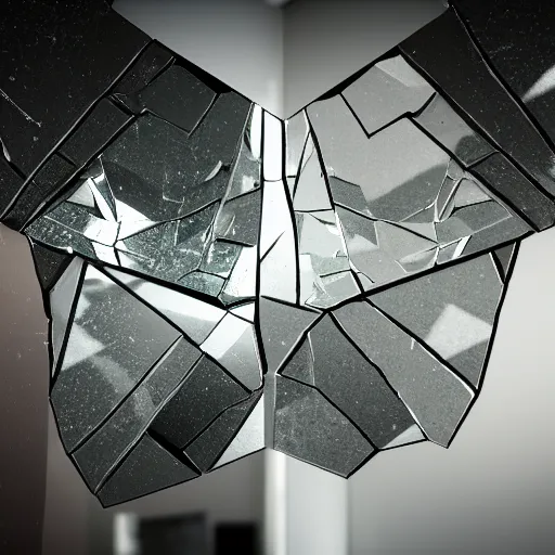 Prompt: broken shards of mirror reflecting each other, raytraced, unreal 5 ultra high detail,