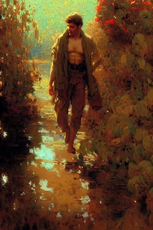 Image similar to Attractive man, painting by Gaston Bussiere, Craig Mullins