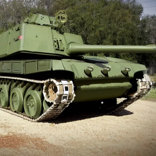 Image similar to a military tank with meatballs instead of wheels