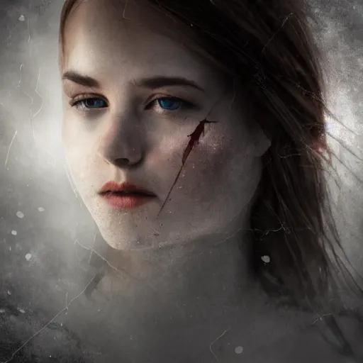 Image similar to beautiful Nordic young woman face on shattered ice, cinematic, establishing shot, extremely high detail, photorealistic, cinematic lighting, intricate line drawings, 8k resolution