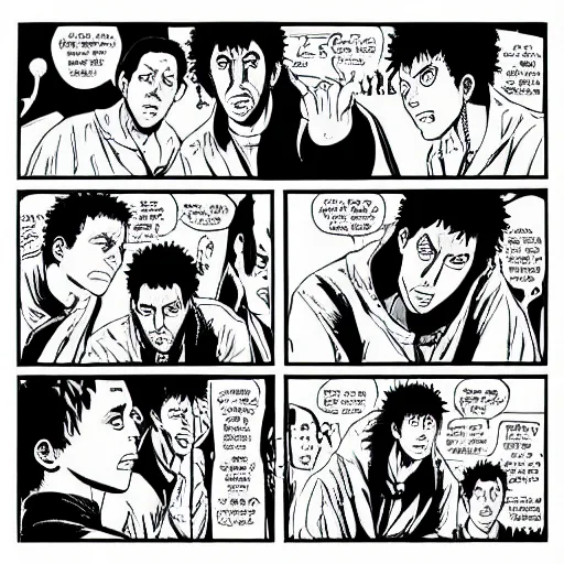 Image similar to “Uncut Gems directed by Adam Sandler” graphic novel illustrated by Kishimoto published on Shonen Jump 1996 black and white pen and ink highly detailed