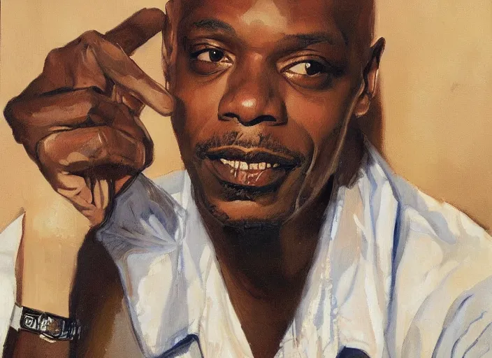 Image similar to a highly detailed beautiful portrait of dave chappelle smoking weed by gregory manchess, james gurney, james jean