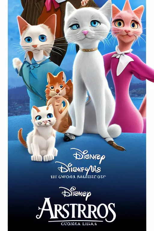 Image similar to aristocats movie poster, cgi, cinema, realistic, cats, disney film