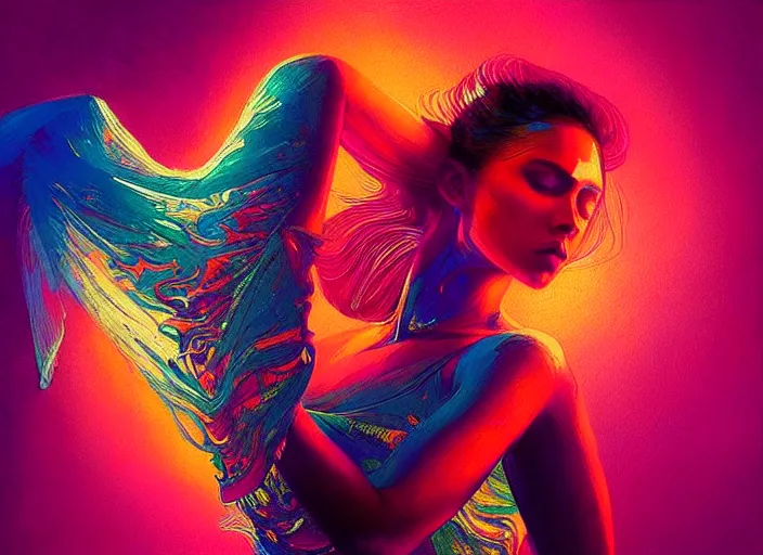 Prompt: “ a psychedelic portrait of dancer, vibrant color scheme, highly detailed, in the style of romanticism, cinematic, artstation, moebius, greg rutkowski ”